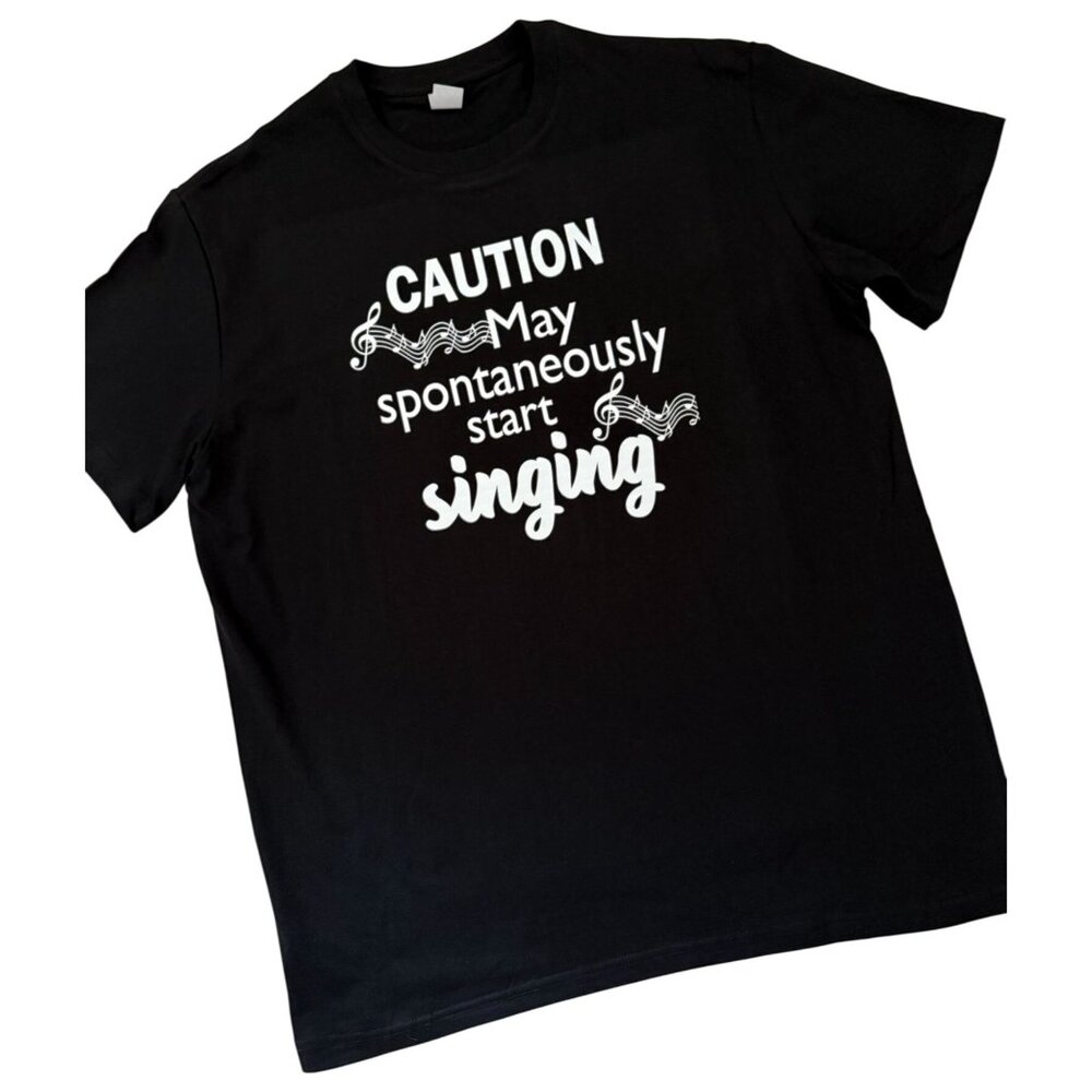 Singing Music Lovers Funny Tee Size XL Caution May Spontaneously Start Singing